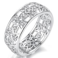 Huajie Women's Exquisite Carving Printing Zircon Hollow Design Rings Charming Ring Banquet Party  Trendy Tide 7 balta