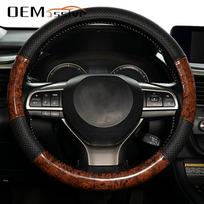Medžio rašto automobilio vairo apdangalas Raudonmedžio perforuota oda Kvėpuojanti Neslystanti 38cm 15 colių Universali skirta Mercedes Benz black