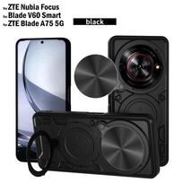 Funda for ZTE Nubia Focus 5G Case Magnetic Ring Stand Slide Camera Protection Cover for for ZTE Blade A75 5G V60 Smart  Capa for ZTE Nubia Focus juoda