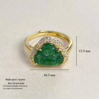 24K Gold-Inlaid A-Grade Jade Maitreya Buddha Ring for Men and Women - Long-Lasting Color Retention