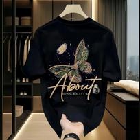Trendy Butterfly Fashion Printed Tshirt Mens 2025 Summer 100 Cotton Daily Casual Tshirt Loose Round Neck Short Sleeve Top 3XL white
