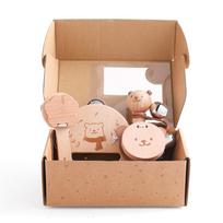 Wooden Musical Instrument Cartoon Bear Rain Drum, Castane,Rattle, Thumb Fiddle Baby Music Educational Toy Set Gift For Newborns