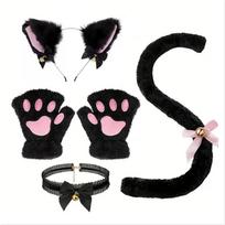Halloween Cat Cosplay Set: Ears, Choker, Paw Gloves & Tail for Party Fun