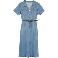 Betu Women's Denim Belted Midi Dress M džinsinio mėlyna spalva
