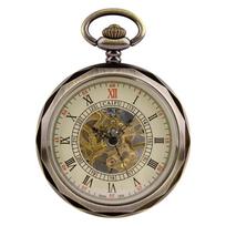 Elegant Vintage Roman Numerals Men's Mechanical Pocket Watch Hand Winding Movement Open Face Pocket Chain Timepiece Male