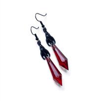 1 Pair Women Earrings Fadeless Sweater-proof Anti-oxidation Drop-resistant Ruby/Black Gem Vintage Ear Hooks Ear Decoration raudona