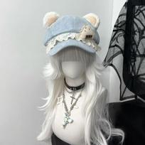 Y2K Style Beret Hat 3D Cat Ears Cat Ear Cap New Newsboy Cap  Strawberry Cake Decor mėlyna