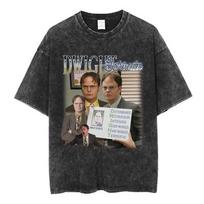 2026 Hot Sale TV Series The Office Dunder Mifflin Dwight Tv Show Scranton Washed T-shirts Men Women Cotton Casual Short Sleeves Tee Shirt Streetwear L