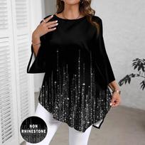 Women Plus Size Gradient Print Crew Neck 3 4 Sleeve Casual T Shirt Top 1XL juoda