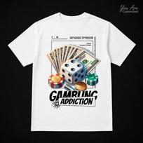 Gambling Addiction T Shirt Black or White Casino Dice Poker Money Graphic Tee 2 XL gray