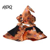 Easy Festive Pet Costume 1 Set Halloween Costume Adjustable Wizard Hat And Cape Cute Pumpkin Fun Outfit Ghost Prints for Small Dogs Cats S oranžinė