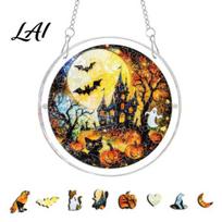 Halloween Party Supplies Acrylic Puzzle Suncatcher Black Cat Castle Raven DIY Sun Festive Suncatcher Catcher Kit Stained Glass Window Hanging F