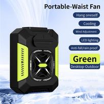 Waist Fan Portable Mini Waist Clip Fan USB Rechargeable Belt Clip Fan Outdoor Work Camping Air Cooler with Power Bank LED Light žalia