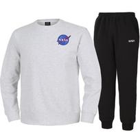 Nasa Unisex Loose Fit Sweatshirt With Wappen + Jogger Pants Set [Melange White + Black] 95