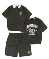 Moz Moz [Set] Laurel Short Sleeve Sweatshirt Half-Zip Summer Set-Up Charcoal (Sweatshirt) 1