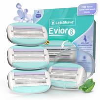LetsShave Evior 6 Razor Blade Refills for Women (Pack of 4) | Mid-Flex Blades & Dual Moisture Bar Infused with Aloe Vera & Avacado | Bikini Area &
