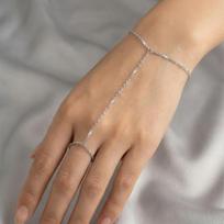 Light Luxury Colorful Love Heart Tassel Chain Ring Link Bracelet for Women Geometry Disc Finger Bracelet Wedding Party Jewelry