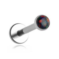Titanium Labret Earring With Black Opal Silver Helix Conch Lobe 1.2/6/3