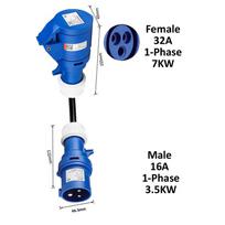 EV Charging Adapter Male 16A Blue 3.5KW Plug to Female Red 3-Phase 16A 11KW / 32A 22KW / Blue 1-phase 32A 7KW Socket PL16A1P-Socket32A1P