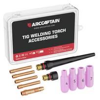 ARCCAPTAIN TIG Welding Torch Accessories Kit  Alumina Nozzle Collets Body Stubby Gas Lens #10 Glass Cup Consumables Kit 11PCS AR-TA003