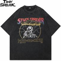 Hip Hop Streetwear Men TShirt Oversized Funny Skull Vintage Graphic T Shirt Cotton Washed Black Tshirt Unisex Tops Tees S įvairiaspalvis
