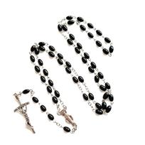 Medal & Crucifix Pendant Catholic Necklace Chain Oval Bead Necklace for Women 1 black