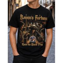 Men's Vintage Pirate Graphic T-Shirt Short Sleeve Crewneck Soft Cotton Tee With Raven's Fortune Art For Casual Wear And Party S juoda