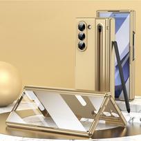 For Samsung Z Fold 7 Business Phone Case with Pen Electroplated PC Material Foldable Phone Back Cover for Samsung Z Fold 6 5 4 3 Case & Screen Protector&For Samsung Z Fold 3