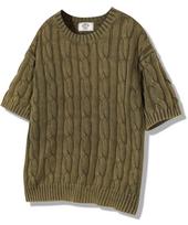 Goobin [Season Off] Cable Washed Short Sleeve Knit - Khaki Khaki/L