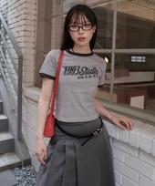 1993 Studio Lettering Ringer Crop T-Shirt_Gray Gray/Free
