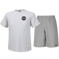 Nasa Unisex Cotton Blend Training T-Shirt + Knee-Length Cotton Shorts Set [Melange White + Light Melange] 95