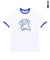 Graver [Unisex] Big Line Bear Smile Ringer Short Sleeve T-Shirt_2 Colors Black/L