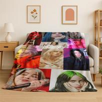 3D Billie Eilish Singer Star Flannel Blanket Soft Warm Throw Blanket for Bedroom Living Room Bed Travel Camping Picnic Gift Size: 75*100cm, Weight: 230 GSM