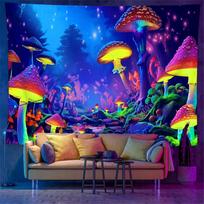 Dark Gothic Mushroom Tapestry UV Reaction Wall Hanging Bedroom Dormitory Esports Room Home Decoration 100X70CM