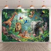 Lush Jungle Safari Tapestry: A Gathering of WildlifeWall decoration background cloth, bedroom room home decoration 100X70CM