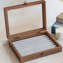 Glass Lid Wood Jewelry Box Velvet Ring Display Holder Earrings Display Tray  Jewelry Storage Box Style4