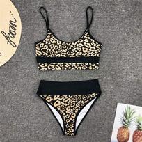Moteriškas maudymosi kostiumėlis su auksu spausdintu bikiniu aukštu juosmeniu Dviejų dalių bikinio rinkinys „Bather Splicing“ maudymosi kostiumėlis S leopardas