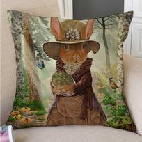 Lovely Fair Tale Alice in Wonderland Bunny Cat Hamster Owl Fox Art Drawing Children Room Decorative Throw Pillow Cushion Cover 450mm*450mm