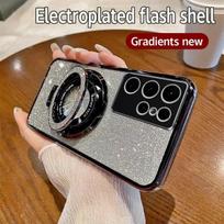 Magsafe magnetinio laikiklio dėklas, skirtas Samsung Galaxy S24 Ultra S23 Plus S22 Plus S21 FE Luxury Plating Flash Blizgučiai, smūgiams atsparus galinis dangtelis For Samsung S21Ultra juoda