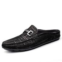 FashionSummer Men Casual Shoes Genuine Leather Half Drag Shoes For Men High Quality Leisure Slip-on Shoes Half Slipper Big Size 37-46 37 juoda