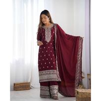 Bollywood Chinon Silk With Embroidery Sequence Work Salwar Suit Indian Pakistani VFP-1876a1 L-40