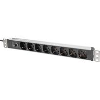 Digitus 19" power strip with aluminum profile, 8-way Italian output, 1U (red/aluminium, 2 meter cable, backup fuse 10A, IEC C14 plug)