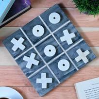 Crocon Marble Tic Tac Toe Game Set for Children Kids Senior Black Board Tic Tac with White Marble Zero & Cross Fingering Size 20x20x2 cm