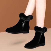 Plush Women's Boots Comfortable Ankle Boots Fashion Fur Snow Boot Zipper Winter Women Cotton Shoes Flat Bottom Non Slip Boots 35 juoda