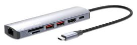 Manhattan USB-C Dock/Hub with Card Reader, Ports (x5): Ethernet, HDMI, USB-A (x2) and USB-C, with Power Delivery (PD) 100W- requires external USB-C charger (not included). USB powered (no external power supply required) when PD is not in use