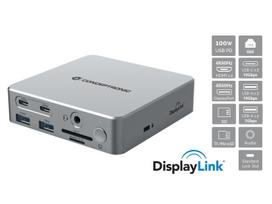 Conceptronic DONN25G 15-in-1 DisplayLink USB 3.2 Gen 2 Docking Station, Triple 4K60Hz Display, HDMI x 2, DisplayPort, USB-C 10Gbps x 2, USB-A 10Gbps x 2, USB-A 5Gbps x 2, SD, TF/MicroSD, GbE, Audio, DC in, Security Slot, PD 3.0