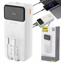 „Dudao“ išorinis akumuliatorius „Dudao K15Max“ 30000 mAh PD 22,5 W su USB-C ir „Lightning“ laidais – baltas