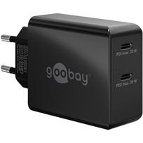 goobay USB-C dual fast charger 36 watts, PD (black, 2x USB-C, Power Delivery)