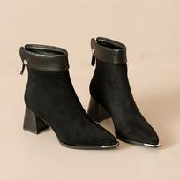 Aphixta Bazk Zipper Metal Dec Women Modern Boots 6.5cm High Heels Sexy Ankle Boots Elegant Pointed Toe Winter Woman Shoes 35 juoda