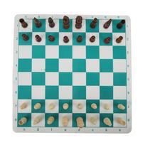 Chess Set Imitation Wood Plastics Glossy Lightweight Chess Pieces with PU Chessboard for Beginners